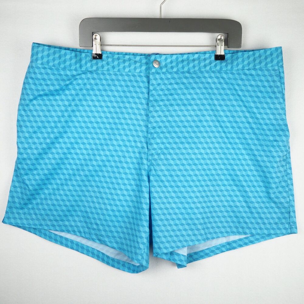 NEW Peter Millar Crown Crafted Chiavari Cube Print Swim Trunks Blue Mens XXL NWT